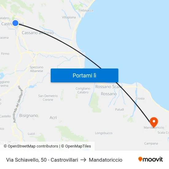 Via Schiavello, 50 - Castrovillari to Mandatoriccio map