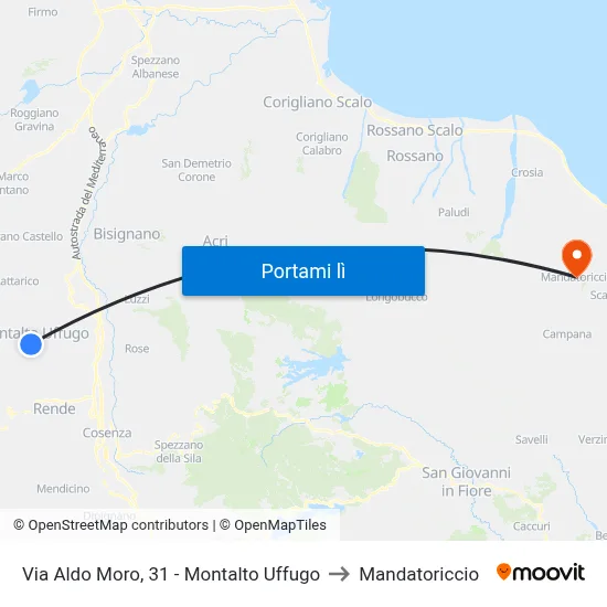 Via Aldo Moro, 31 - Montalto Uffugo to Mandatoriccio map