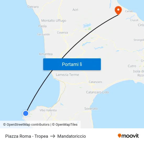 Piazza Roma - Tropea to Mandatoriccio map