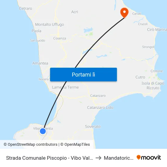 Strada Comunale Piscopio - Vibo Valentia to Mandatoriccio map