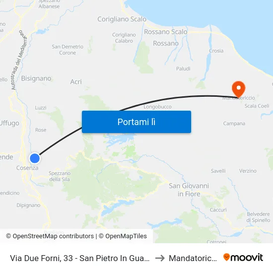 Via Due Forni, 33 - San Pietro In Guarano to Mandatoriccio map