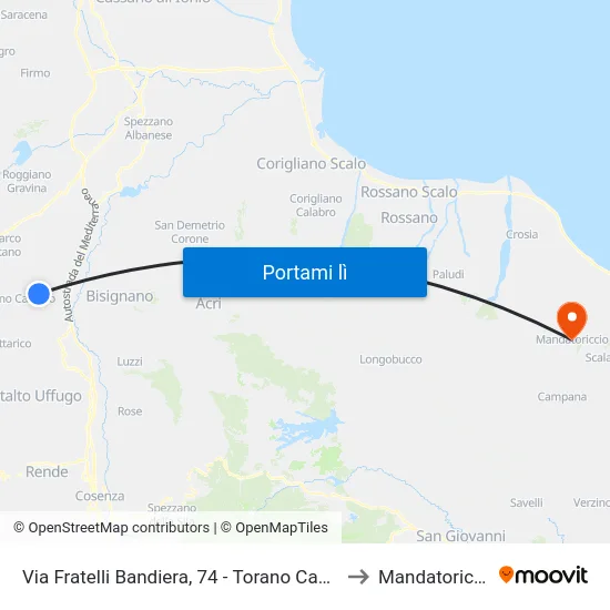 Via Fratelli Bandiera, 74 - Torano Castello to Mandatoriccio map
