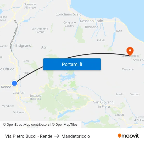 Via Pietro Bucci - Rende to Mandatoriccio map