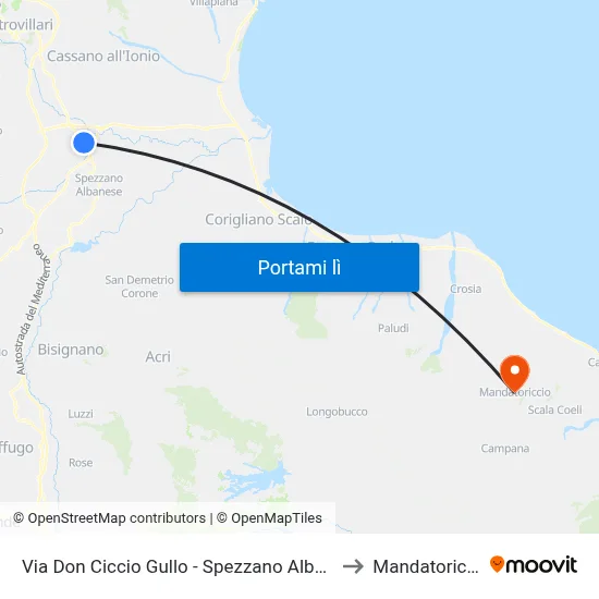 Via Don Ciccio Gullo - Spezzano Albanese to Mandatoriccio map