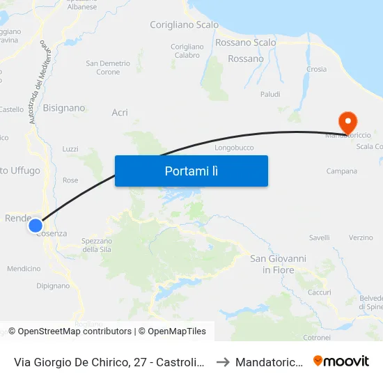 Via Giorgio De Chirico, 27 - Castrolibero to Mandatoriccio map