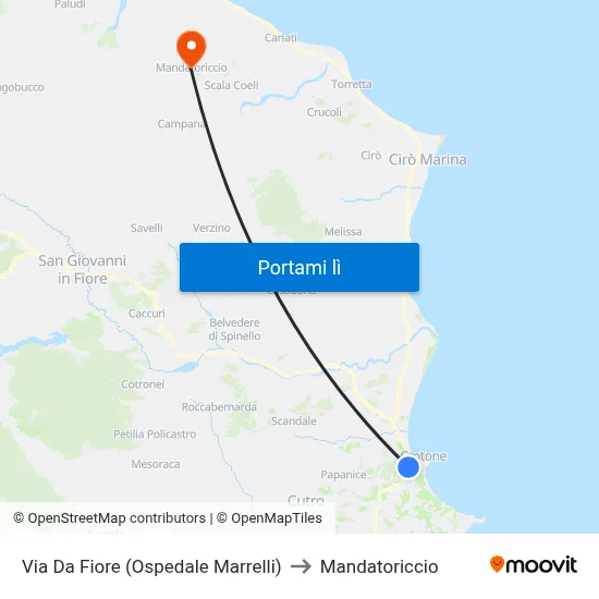 Via Da Fiore (Ospedale Marrelli) to Mandatoriccio map