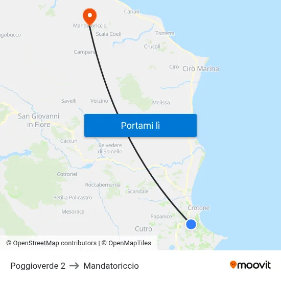 Poggioverde 2 to Mandatoriccio map