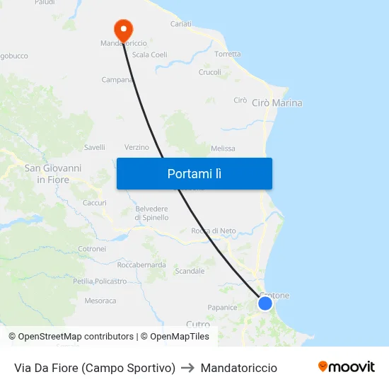 Via Da Fiore (Campo Sportivo) to Mandatoriccio map