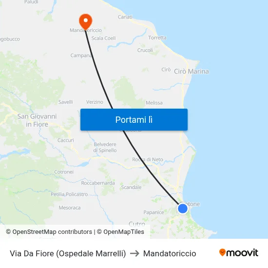 Via Da Fiore (Ospedale Marrelli) to Mandatoriccio map