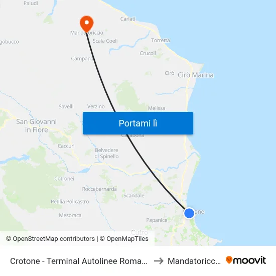 Crotone - Terminal Autolinee Romano to Mandatoriccio map
