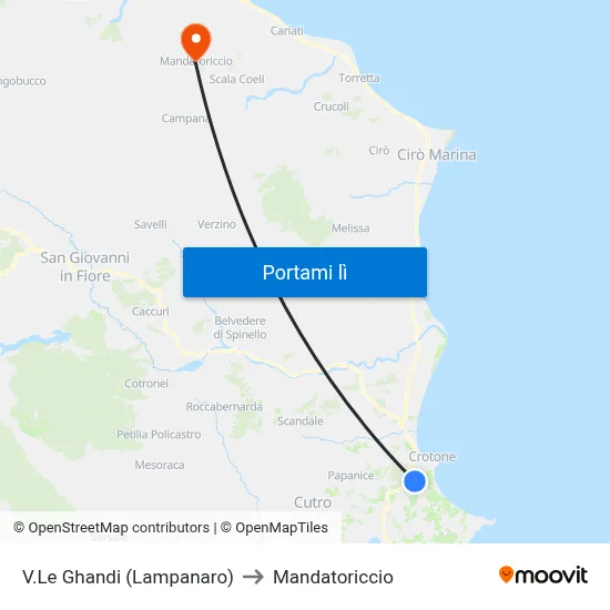 V.Le Ghandi (Lampanaro) to Mandatoriccio map