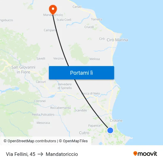 Via Fellini, 45 to Mandatoriccio map
