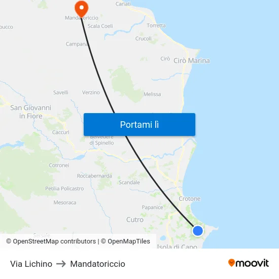Via Lichino to Mandatoriccio map