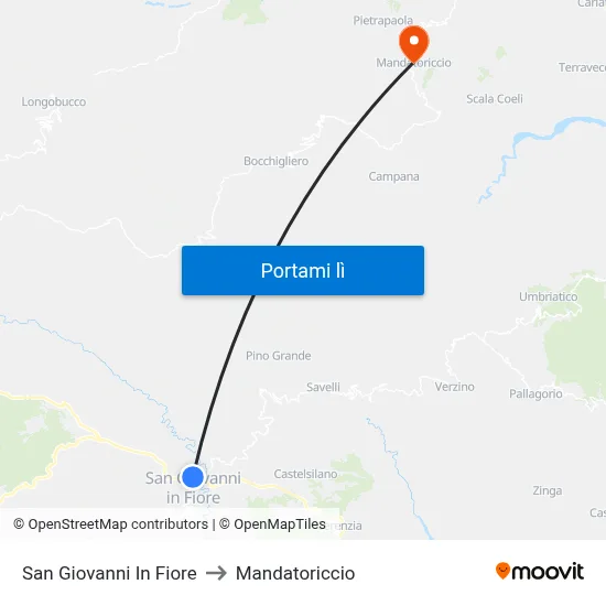 San Giovanni In Fiore to Mandatoriccio map