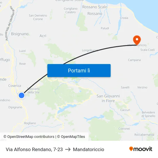 Via Alfonso Rendano, 7-23 to Mandatoriccio map