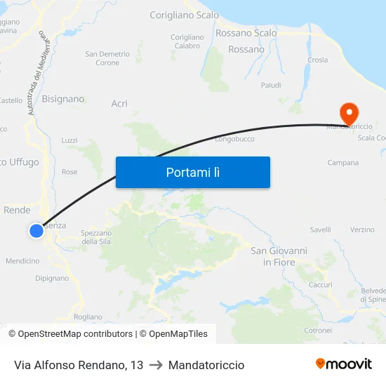Via Alfonso Rendano, 13 to Mandatoriccio map