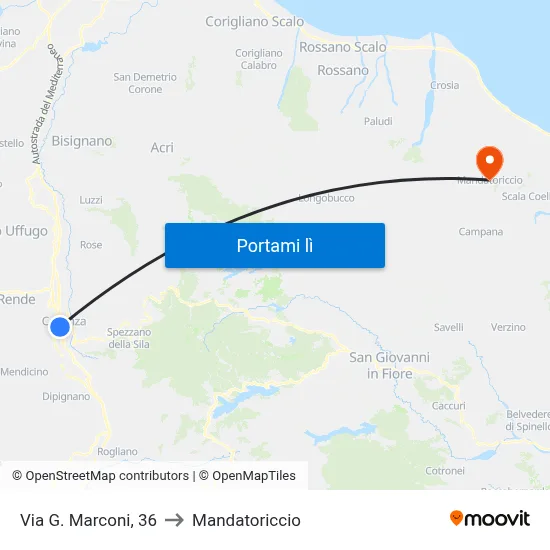 Via G. Marconi, 36 to Mandatoriccio map