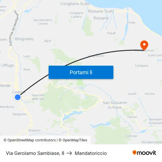 Via Gerolamo Sambiase, 8 to Mandatoriccio map