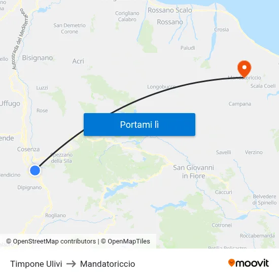 Timpone Ulivi to Mandatoriccio map
