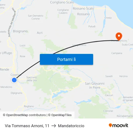 Via Tommaso Arnoni, 11 to Mandatoriccio map