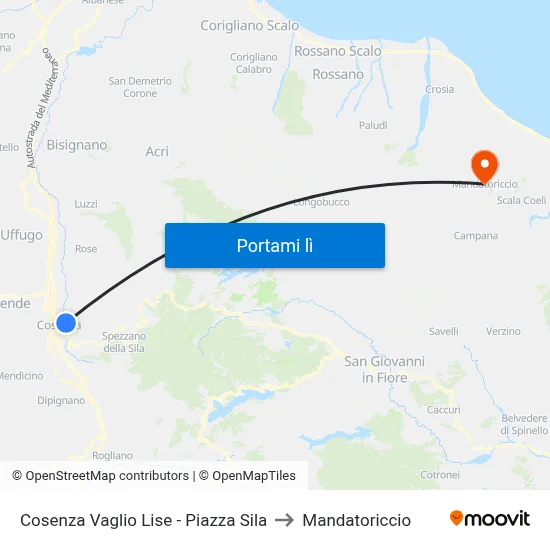 Cosenza Vaglio Lise - Piazza Sila to Mandatoriccio map