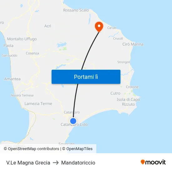 V.Le Magna Grecia to Mandatoriccio map