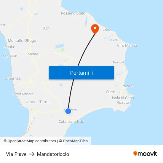 Via Piave to Mandatoriccio map