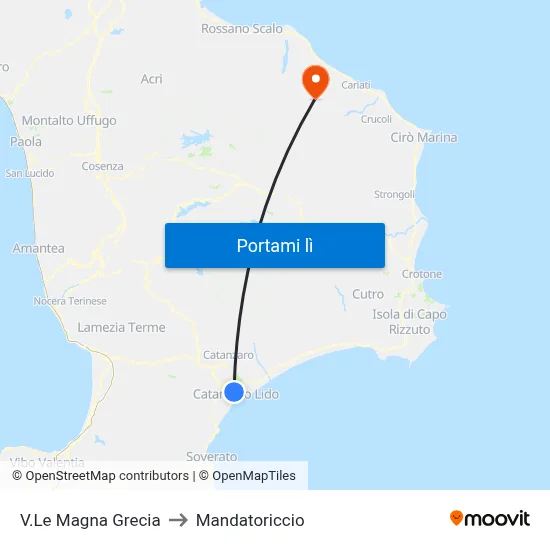 V.Le Magna Grecia to Mandatoriccio map