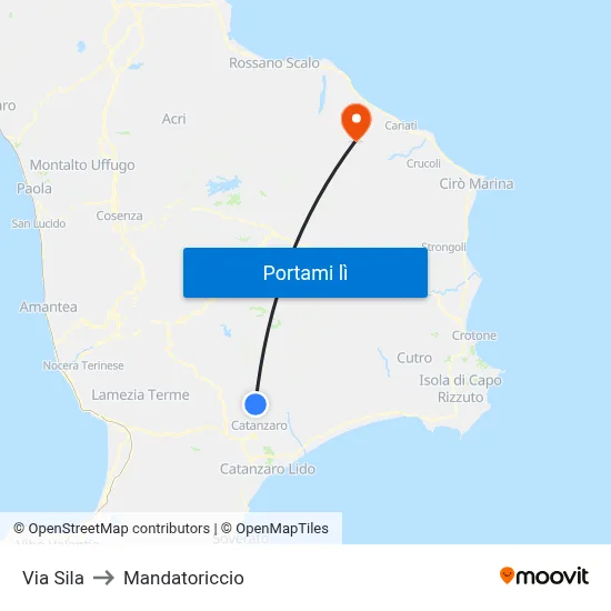 Via Sila to Mandatoriccio map