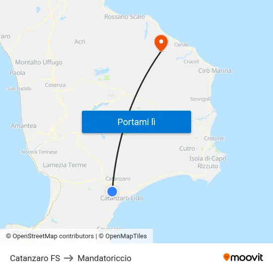 Catanzaro FS to Mandatoriccio map
