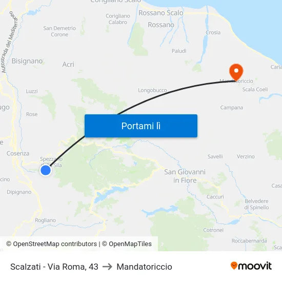 Scalzati - Via Roma, 43 to Mandatoriccio map