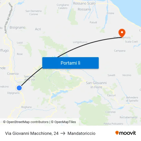 Via Giovanni Macchione, 24 to Mandatoriccio map
