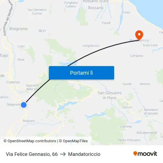 Via Felice Gennasio, 66 to Mandatoriccio map