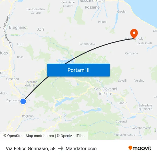 Via Felice Gennasio, 58 to Mandatoriccio map
