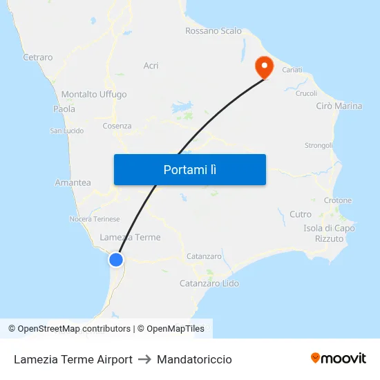 Lamezia Terme Airport to Mandatoriccio map