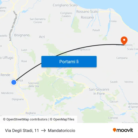 Via Degli Stadi, 11 to Mandatoriccio map