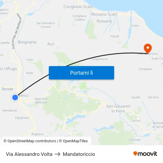 Via Alessandro Volta to Mandatoriccio map