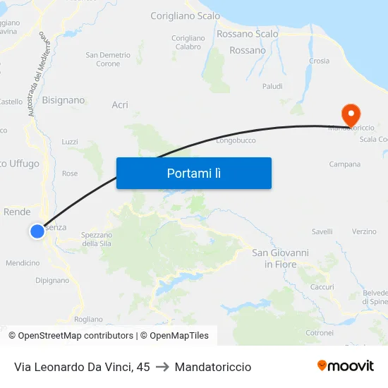 Via Leonardo Da Vinci, 45 to Mandatoriccio map