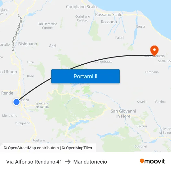 Via Alfonso Rendano,41 to Mandatoriccio map