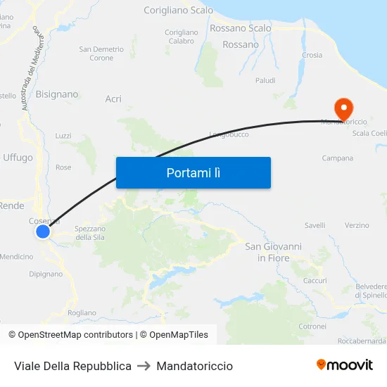 Viale Della Repubblica to Mandatoriccio map
