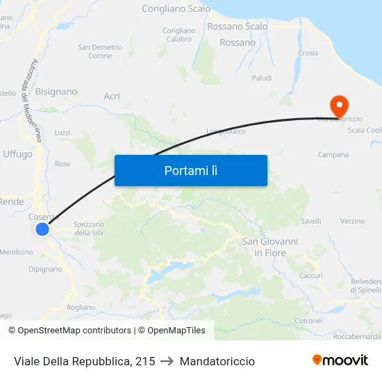 Viale Della Repubblica, 215 to Mandatoriccio map