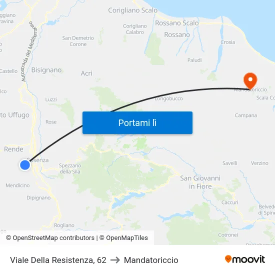 Viale Della Resistenza, 62 to Mandatoriccio map
