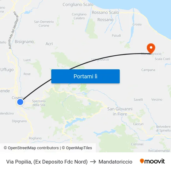 Via Popilia, (Ex Deposito Fdc Nord) to Mandatoriccio map