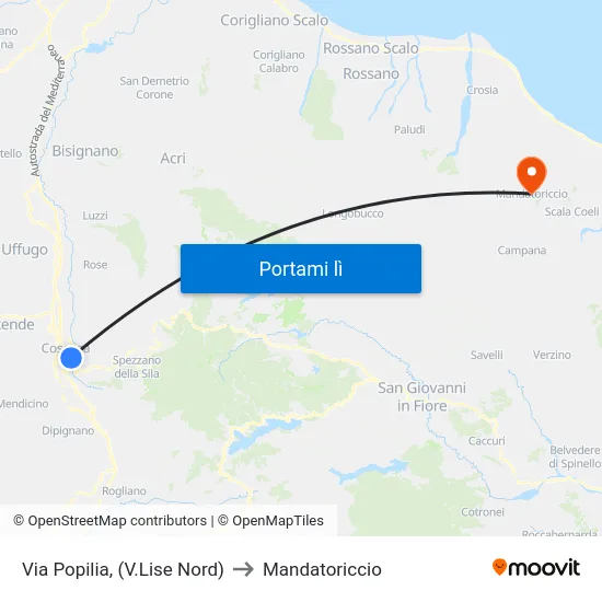 Via Popilia, (V.Lise Nord) to Mandatoriccio map