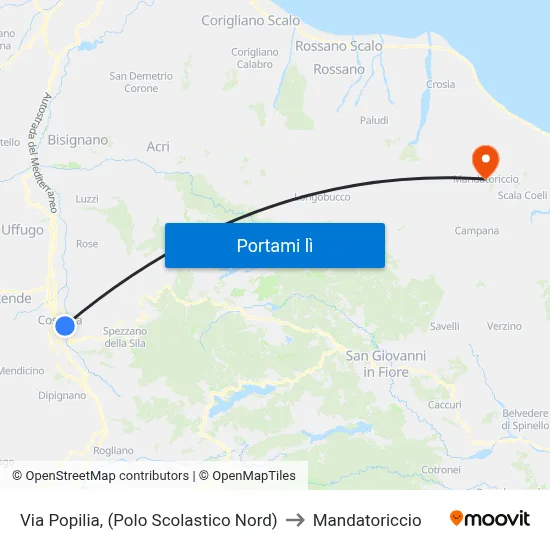 Via Popilia, (Polo Scolastico Nord) to Mandatoriccio map
