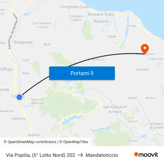 Via Popilia, (Ii° Lotto Nord) 202 to Mandatoriccio map