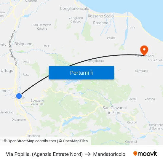 Via Popilia, (Agenzia Entrate Nord) to Mandatoriccio map