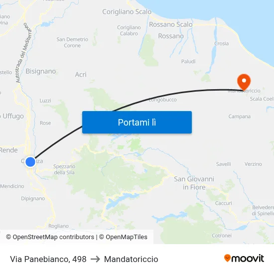 Via Panebianco, 498 to Mandatoriccio map