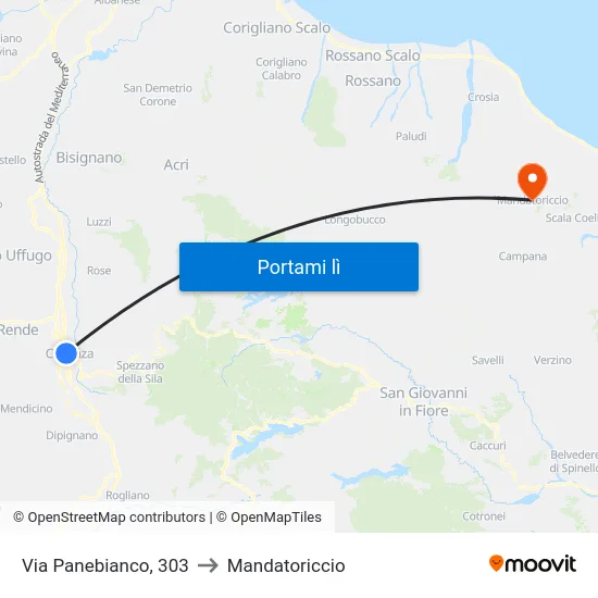 Via Panebianco, 303 to Mandatoriccio map