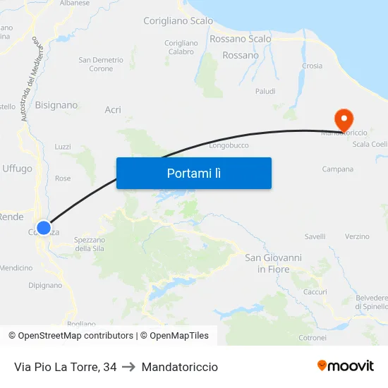 Via Pio La Torre, 34 to Mandatoriccio map